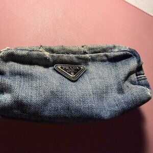 PRADA DISTRESSED DENIM POUCH